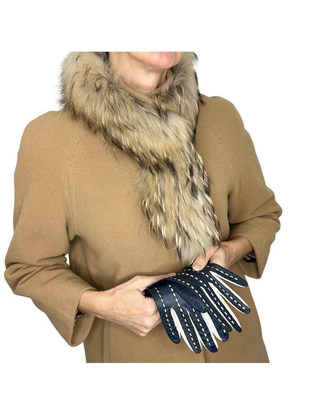 Vintage mid-century Morgan's blue white woven Italian leather driving gloves 6